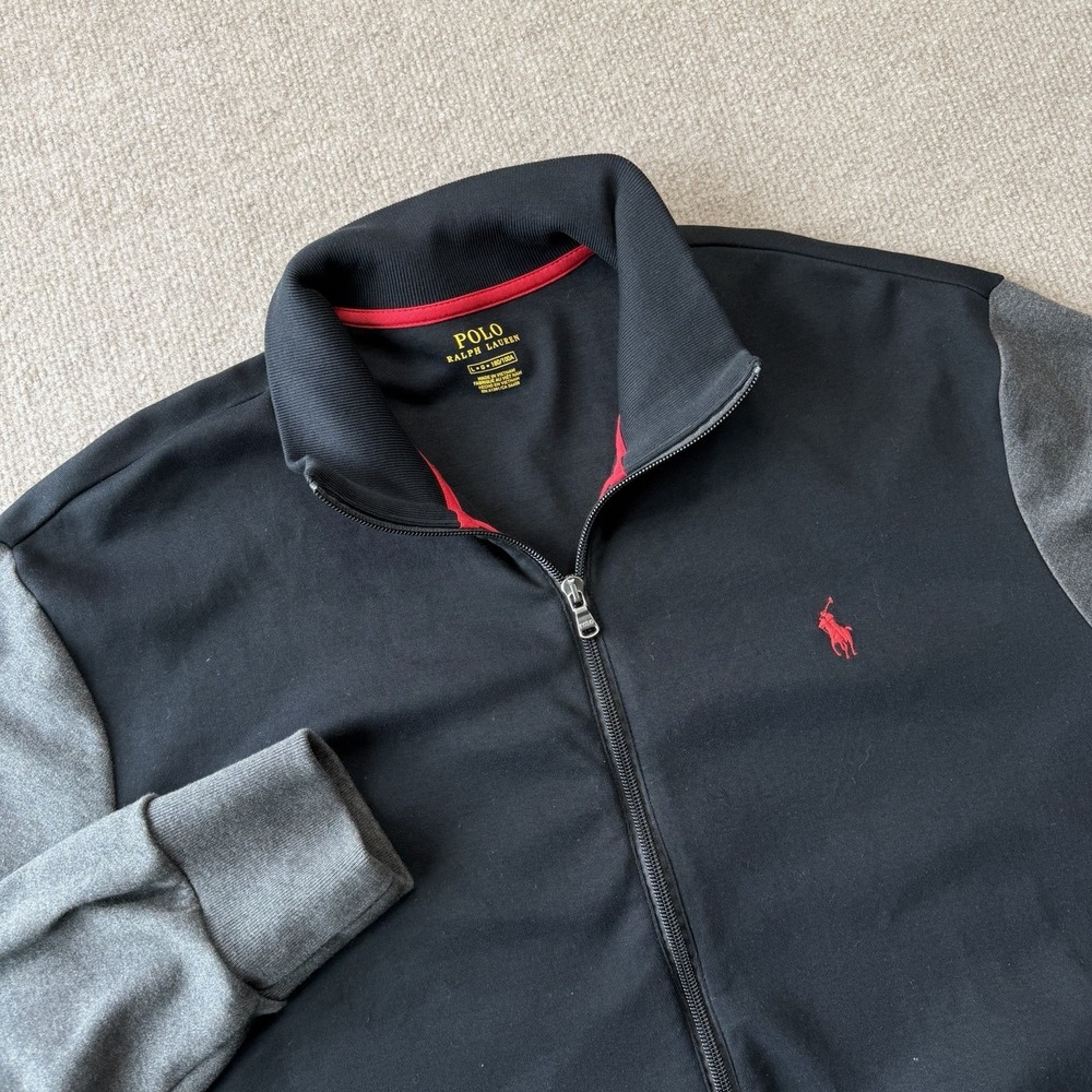 Ralph Lauren Polo Jacket Men's L Red Black Gray Track Performance Pony Logo